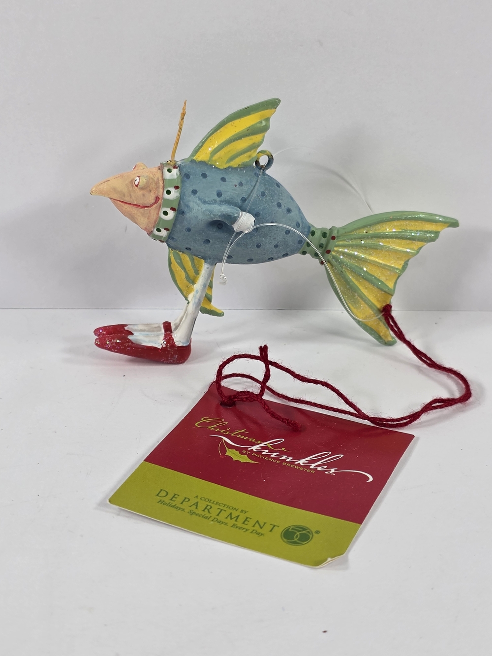 Dept 56 Patience Brewster Krinkles Fish Ornament Blue Fish Yellow Star 2005 VTG
